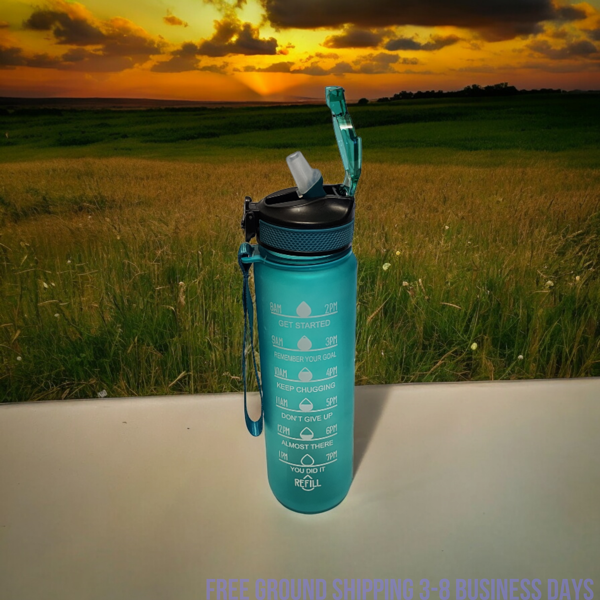 Motivational Water Bottle 32oz with Time Marker | BPA Free | Shipping from USA