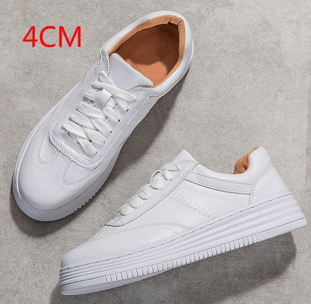 Women's White Leather Sneakers | Lace-Up Casual Fashion Flat Shoe | AquaMotivtTM