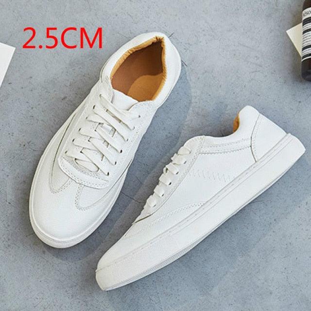 Women's White Leather Sneakers | Lace-Up Casual Fashion Flat Shoe | AquaMotivtTM