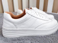 Women's White Leather Sneakers | Lace-Up Casual Fashion Flat Shoe | AquaMotivtTM