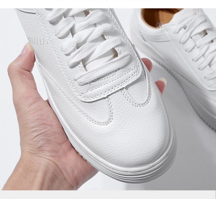 Women's White Leather Sneakers | Lace-Up Casual Fashion Flat Shoe | AquaMotivtTM