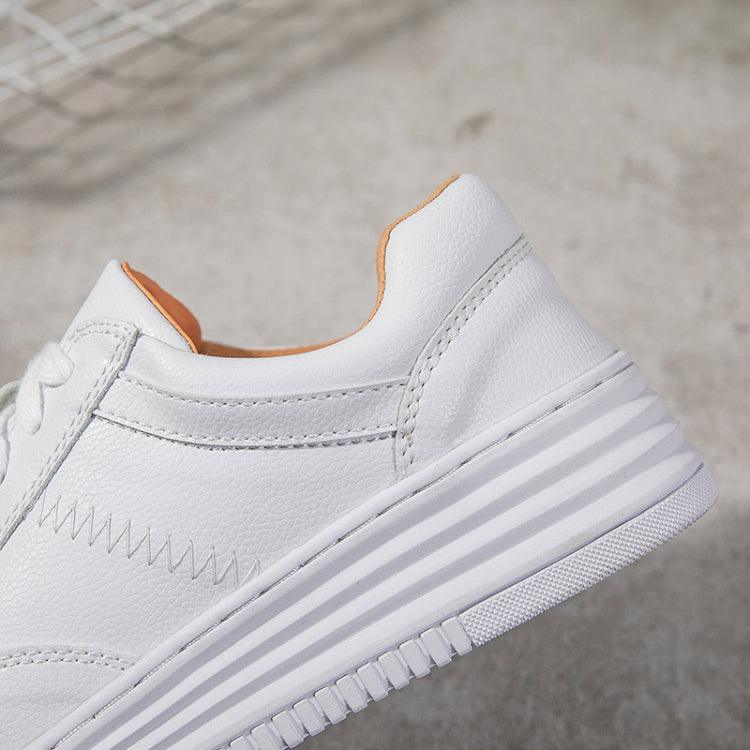 Women's White Leather Sneakers | Lace-Up Casual Fashion Flat Shoe | AquaMotivtTM