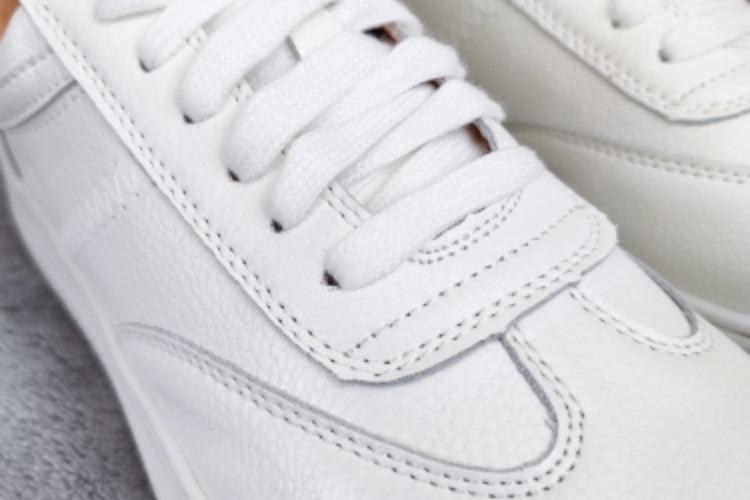 Women's White Leather Sneakers | Lace-Up Casual Fashion Flat Shoe | AquaMotivtTM