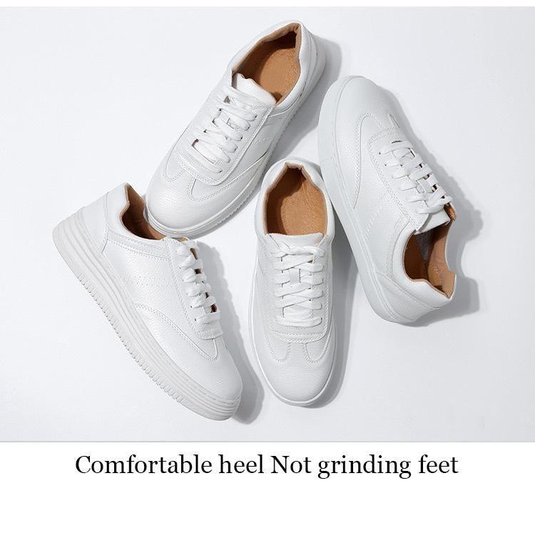 Women's White Leather Sneakers | Lace-Up Casual Fashion Flat Shoe | AquaMotivtTM